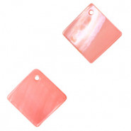 Muschel Anhänger Süßwasserperlmutt Quadrat 12-14mm Coral pink